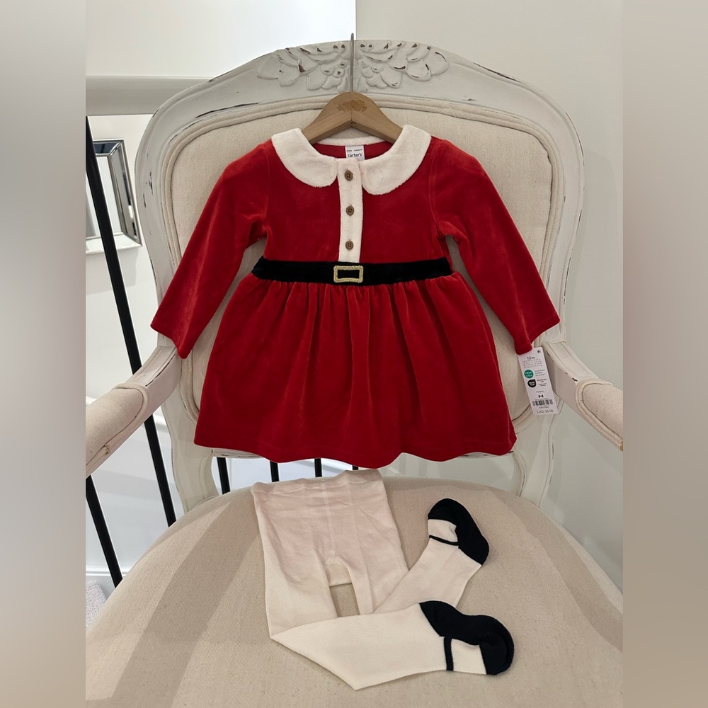 🤶 18 Mth Red Velvet Baby Christmas Dress with White Accents NWT